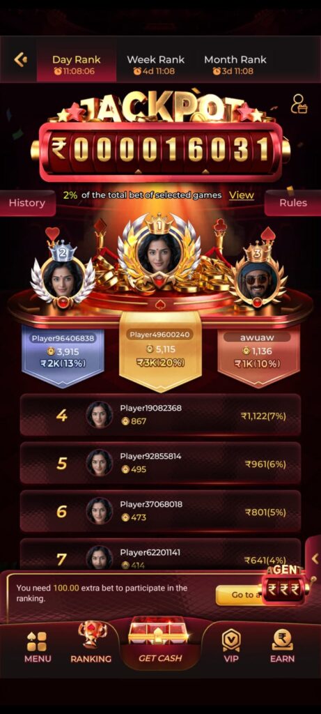 Rajwin slot game winning screen